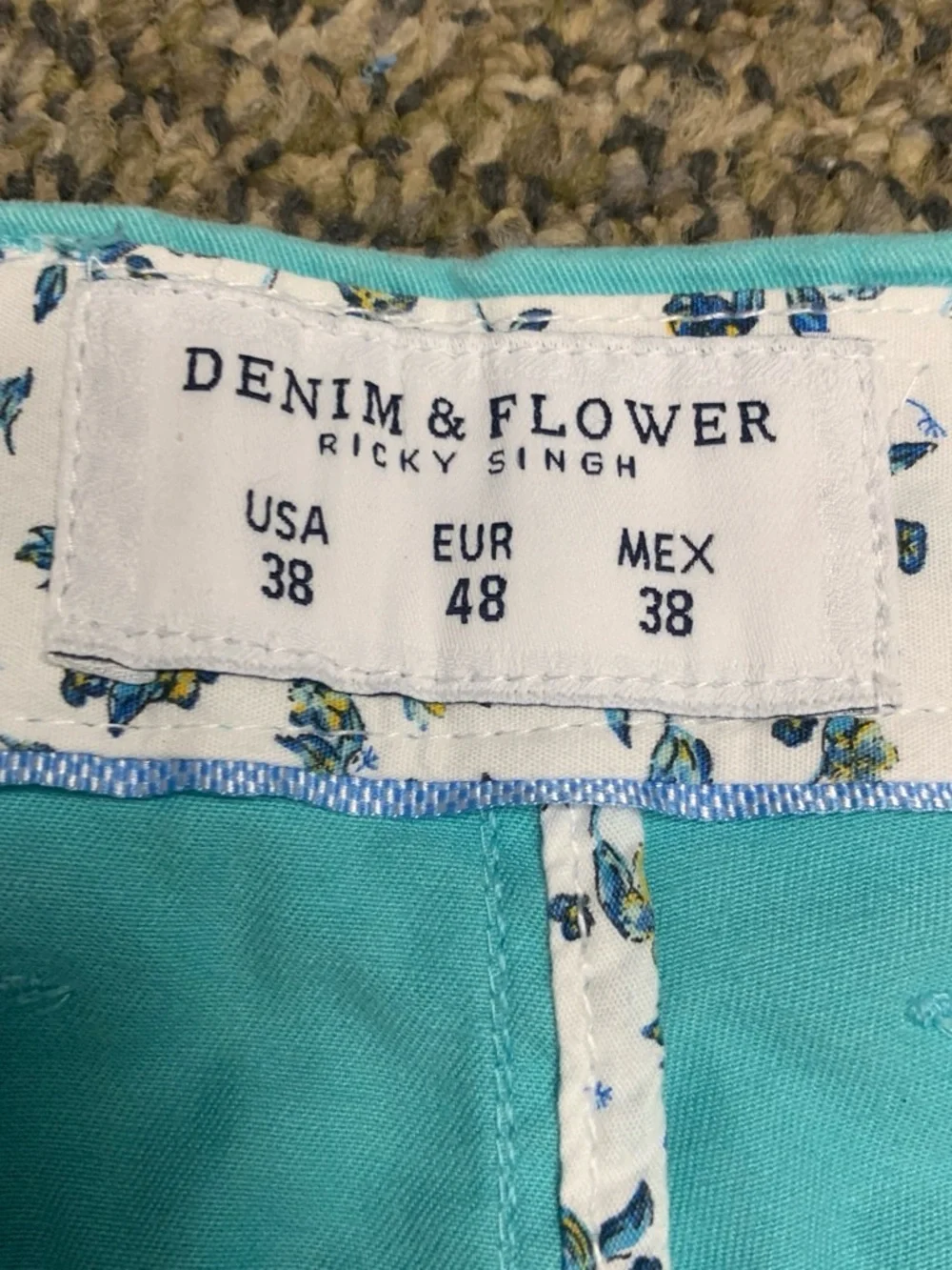 Denim & Flower Teal Shorts with Floral Lining - Picture 2 of 6